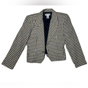 ALFRED SUNG Silk Blend Houndstooth Blazer Navy and White Patterned SUNG SPORT